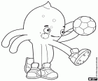 De octopus Pypus speelt voetbal. In deze kleurplaat zien we Pypus schoppen de bal