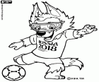 Deze wolf voetballer heet Zabivaka, de officiële mascotte van het WK van 2018 in Rusland