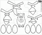 Puzzel van de videospel Angry Birds. Boze vogels, eieren en varkens