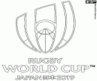Logo van de Wereldkampioenschap Rugby Japan 2019. Het wordt gespeeld in Japan van 20 september tot 2 november 2019