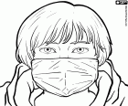 Het gezicht van een jongen met een masker, dat in de manga - animestijl wordt getrokken