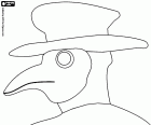 De arts van de zwarte plaag met zijn karakteristieke masker in de vorm van een lange vogelsnavel. Het masker van de pestmeester of snaveldokter