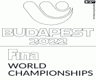 Logo van het Wereldkampioenschappen zwemsporten Budapest 2022. Dit wereldkampioenschap georganiseerd door FINA wordt gehouden in de Hongaarse hoofdstad van 18 juni tot 4 juli 2022