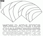 Het logo van de wereldkampioenschappen atletiek 2022 georganiseerd door de IAAF die plaatsvindt in Eugene, Oregon, VS, van 15 tot 24 juli 2022