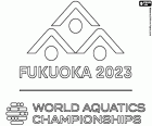 Het logo van de wereldkampioenschappen zwemmen 2023, Fukuoka, Japan, van 14 tot 30 juli 2023