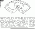 Het logo van de wereldkampioenschappen atletiek 2023, Boedapest, Hongarije, van 19 tot 27 augustus 2023