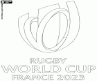 Logo van de Wereldkampioenschap rugby 2023 die plaatsvindt in Frankrijk van 8 september tot 28 oktober 2023