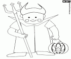 Jongen verkleed met duivel Halloween kleurplaat