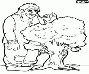 Een reus en een boom kleurplaat