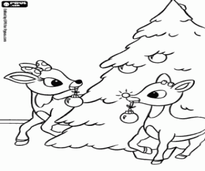 Rudolph, Clarice en kerstboom kleurplaat