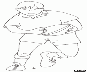 Een rugbyspeler met de bal kleurplaat