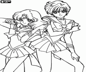 Sailor Neptune en Sailor Uranus kleurplaat
