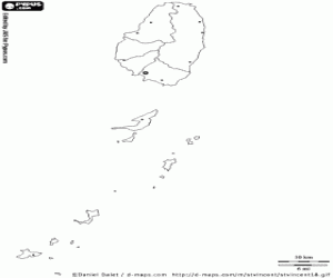 Saint Vincent en de Grenadines kaart kleurplaat