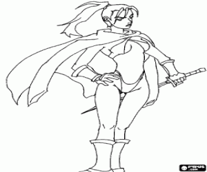 Een samoerai-vrouw met een katana kleurplaat