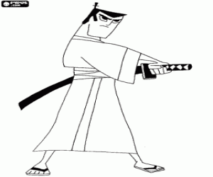 Samurai Jack met de katana kleurplaat