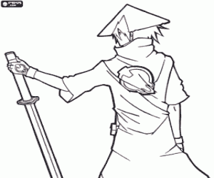 Een samurai krijger met de katana kleurplaat