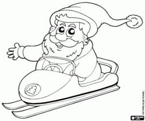 Santa op een sneeuwscooter kleurplaat
