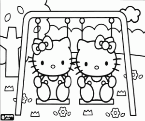 Schommels met Hello Kitty en Mimmy kleurplaat