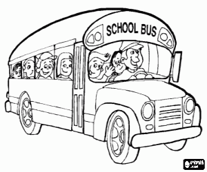 School bus met kinderen kleurplaat