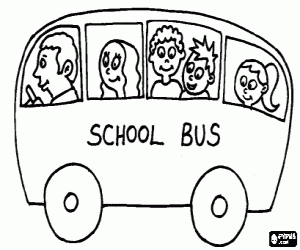 Schoolbus met passagiers kleurplaat