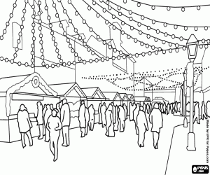 Scène van een kerstmarkt kleurplaat