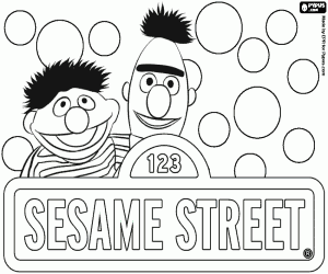 Sesame Street logo met Ernie en Bert kleurplaat
