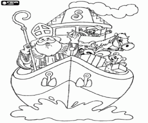 Sinterklaas in de stoomboot kleurplaat