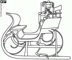 Slee van de kerstman en geschenken kleurplaat