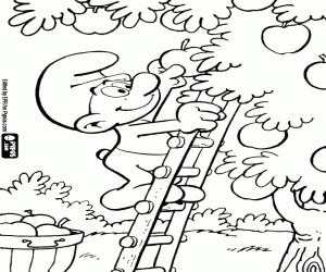 Een Smurf en de appels kleurplaat