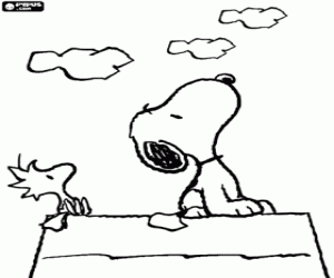 Snoopy en Woodstock kijken naar de hemel kleurplaat