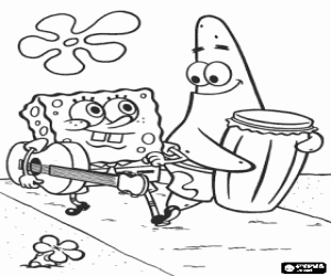 SpongeBob, Patrick en de instrumenten kleurplaat