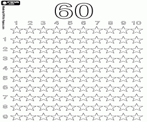 Sterren te tellen tot 60 kleurplaat