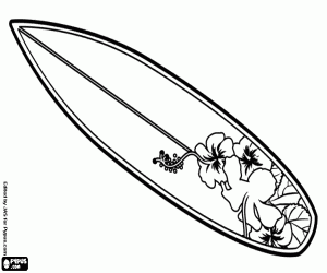 Surfplank met bloemen kleurplaat