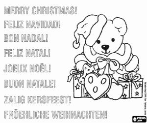 Teddybeer in een kerstkaart kleurplaat