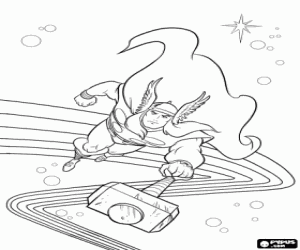 Thor en zijn machtige hamer kleurplaat