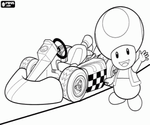 Toad en een kart, Mario Bros kleurplaat