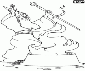 Een tovenaar met de magische elementen kleurplaat