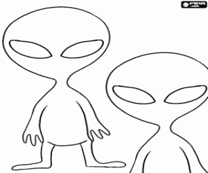 Twee alien met grote ogen kleurplaat