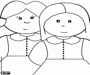 Twee meisjes kijken aandachtig kleurplaat