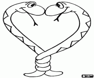 Twee slangen vormen een hart kleurplaat