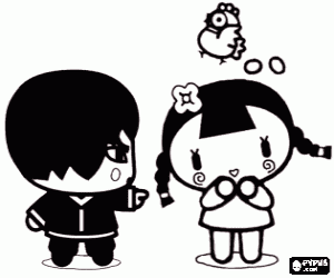 Twee vrienden van Pucca, Abyo en Ching kleurplaat