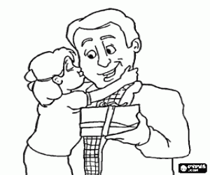 Vader van een dochter, kus en gift kleurplaat