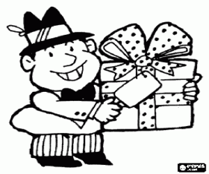 Een vader met hoed en cadeau kleurplaat