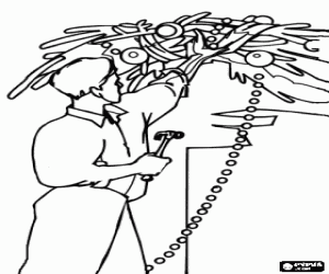 Vader en een Kerstdecoratie kleurplaat