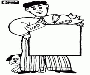 Een vader met zijn hond en de gift kleurplaat