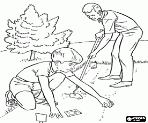 Vader en zoon in moestuin kleurplaat