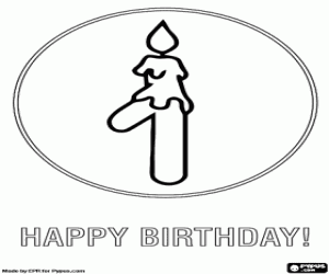 Een verlichte kaars met de nummer één kleurplaat