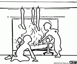 Verlichting met open haard en kinderen kleurplaat