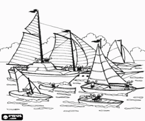 Verschillende types van boten kleurplaat