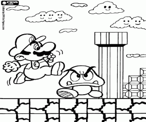 Een video game met Mario en Goomba kleurplaat
